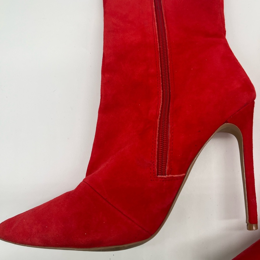 Steve Madden Red Suede Heeled Boots Size 10 M Women Ankle Booties Pointed Toe - Picture 7 of 16